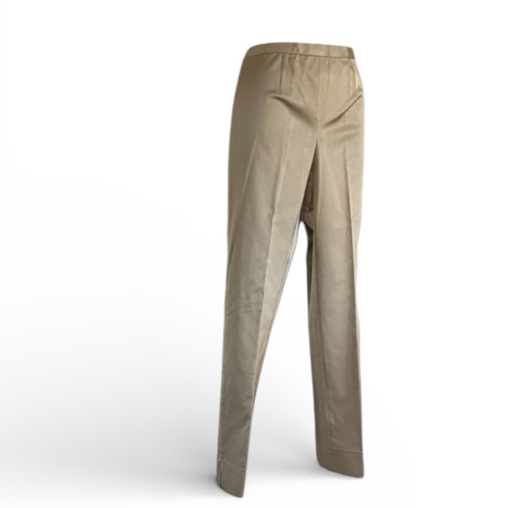 Adrian's Capri Italian pants, women's S, beige/gold satin, ankle slit. EUC